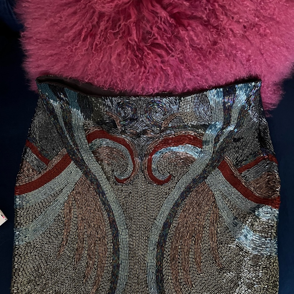Haute Hippie Silver and Red Sequin Pencil Skirt